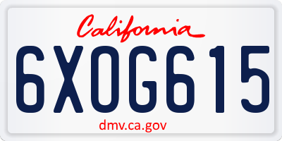 CA license plate 6XOG615