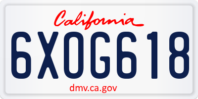CA license plate 6XOG618