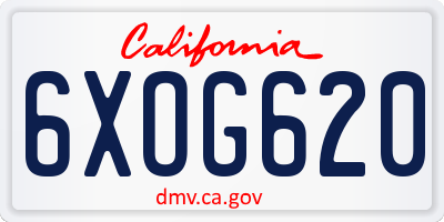 CA license plate 6XOG620