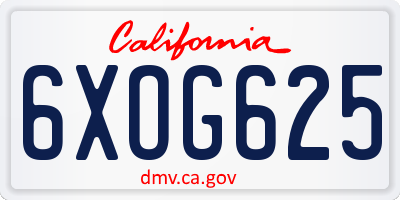 CA license plate 6XOG625