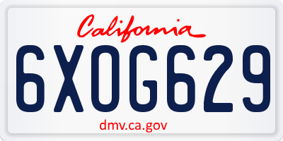 CA license plate 6XOG629