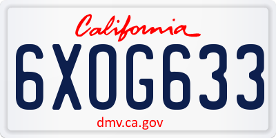 CA license plate 6XOG633