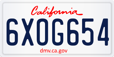 CA license plate 6XOG654