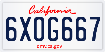CA license plate 6XOG667