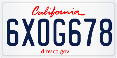 CA license plate 6XOG678