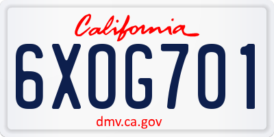 CA license plate 6XOG701