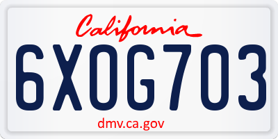 CA license plate 6XOG703
