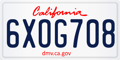 CA license plate 6XOG708