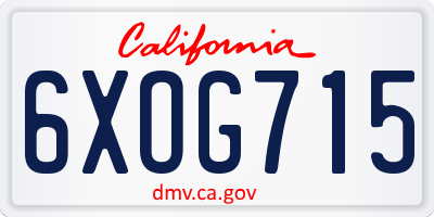 CA license plate 6XOG715