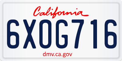 CA license plate 6XOG716