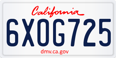 CA license plate 6XOG725