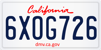 CA license plate 6XOG726