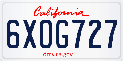 CA license plate 6XOG727