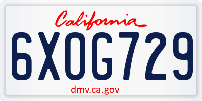 CA license plate 6XOG729