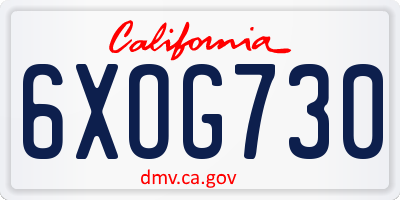 CA license plate 6XOG730