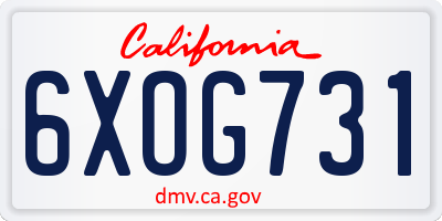 CA license plate 6XOG731