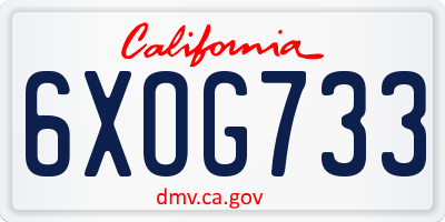 CA license plate 6XOG733