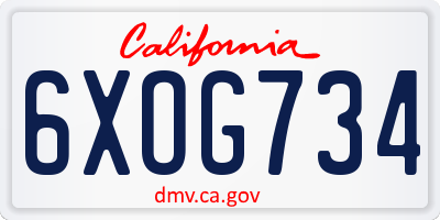 CA license plate 6XOG734