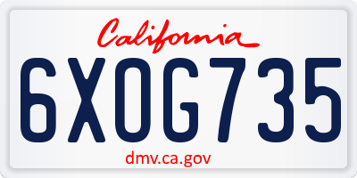 CA license plate 6XOG735