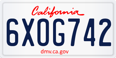 CA license plate 6XOG742