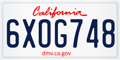 CA license plate 6XOG748