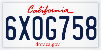 CA license plate 6XOG758