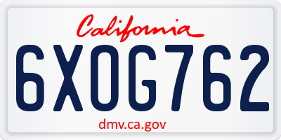 CA license plate 6XOG762