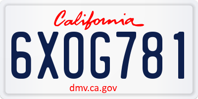 CA license plate 6XOG781