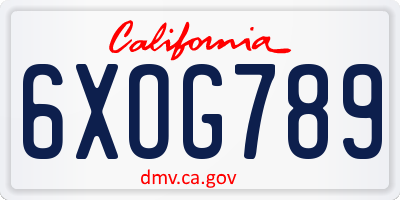 CA license plate 6XOG789