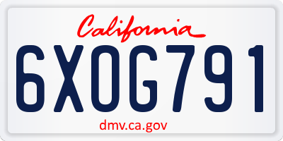 CA license plate 6XOG791