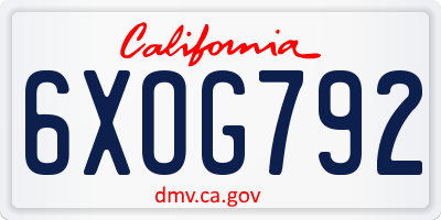 CA license plate 6XOG792