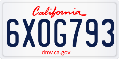 CA license plate 6XOG793