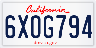 CA license plate 6XOG794