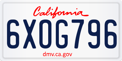 CA license plate 6XOG796