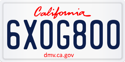CA license plate 6XOG800
