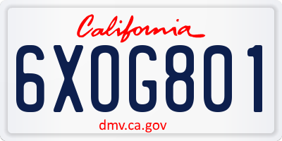 CA license plate 6XOG801