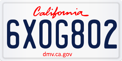 CA license plate 6XOG802