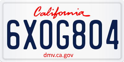CA license plate 6XOG804