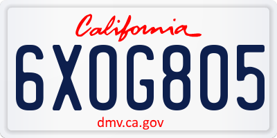 CA license plate 6XOG805