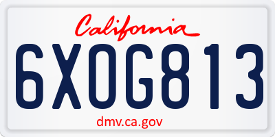 CA license plate 6XOG813