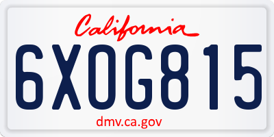 CA license plate 6XOG815