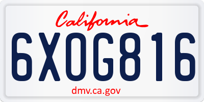 CA license plate 6XOG816