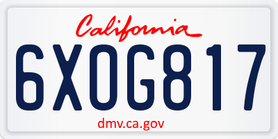 CA license plate 6XOG817