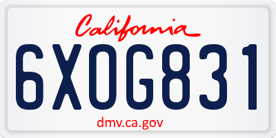 CA license plate 6XOG831