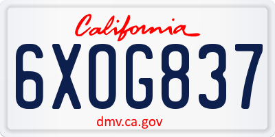 CA license plate 6XOG837