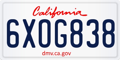 CA license plate 6XOG838