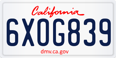 CA license plate 6XOG839