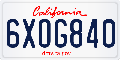CA license plate 6XOG840