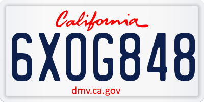 CA license plate 6XOG848