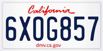CA license plate 6XOG857